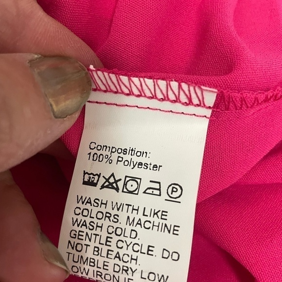 Shein Curve Hot Pink Solid Wrap Puff Sleeve Mini Dress, 1X - Picture 7 of 8